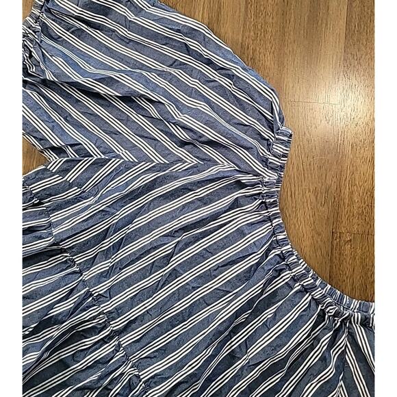 Boho Cottagecore Off-Shoulder Peasant Top Blue White Stripe Women’s XL - Picture 1 of 8